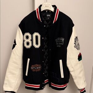 Stussy Black and White Letterman Jacket